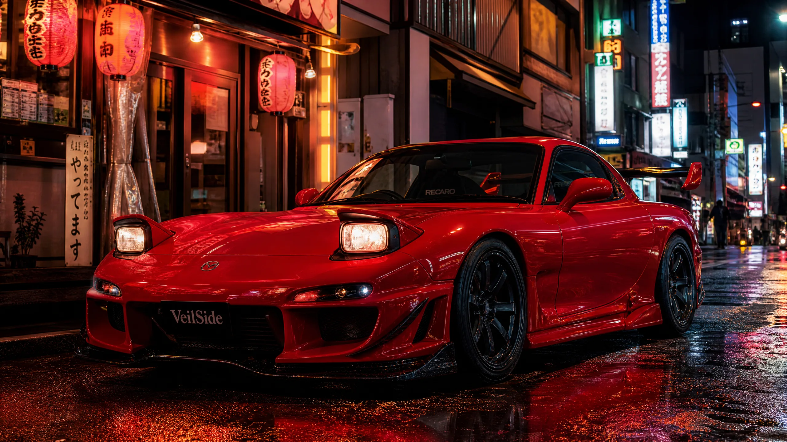 红色RX-7 FD改装车东京雨夜街头
